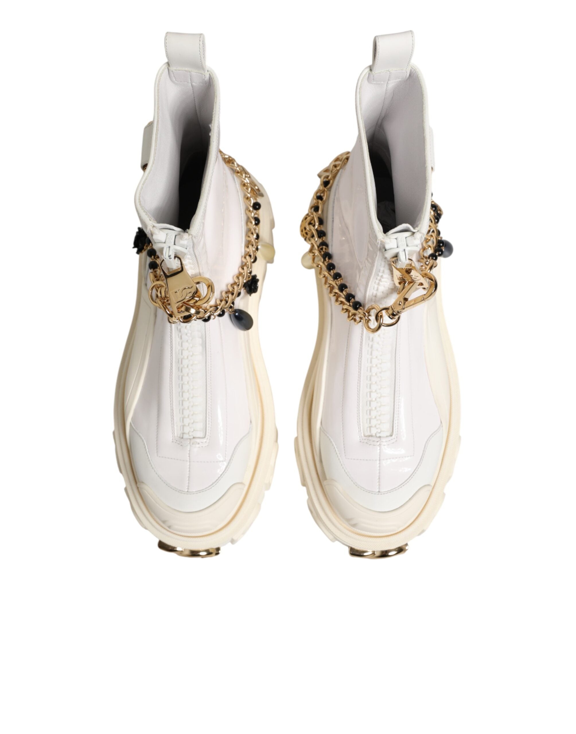 Dolce & Gabbana White Leather Rubber Logo Ankle Boots Shoes