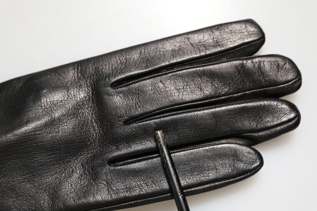 Dolce & Gabbana Black Leather Embellished Long Mitten Gloves