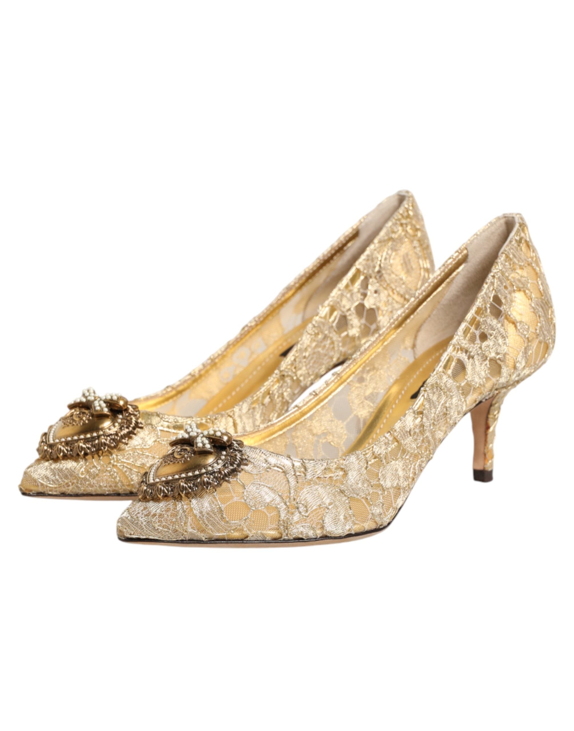 Dolce & Gabbana Gold Taormina Lace DEVOTION Pumps  Shoes
