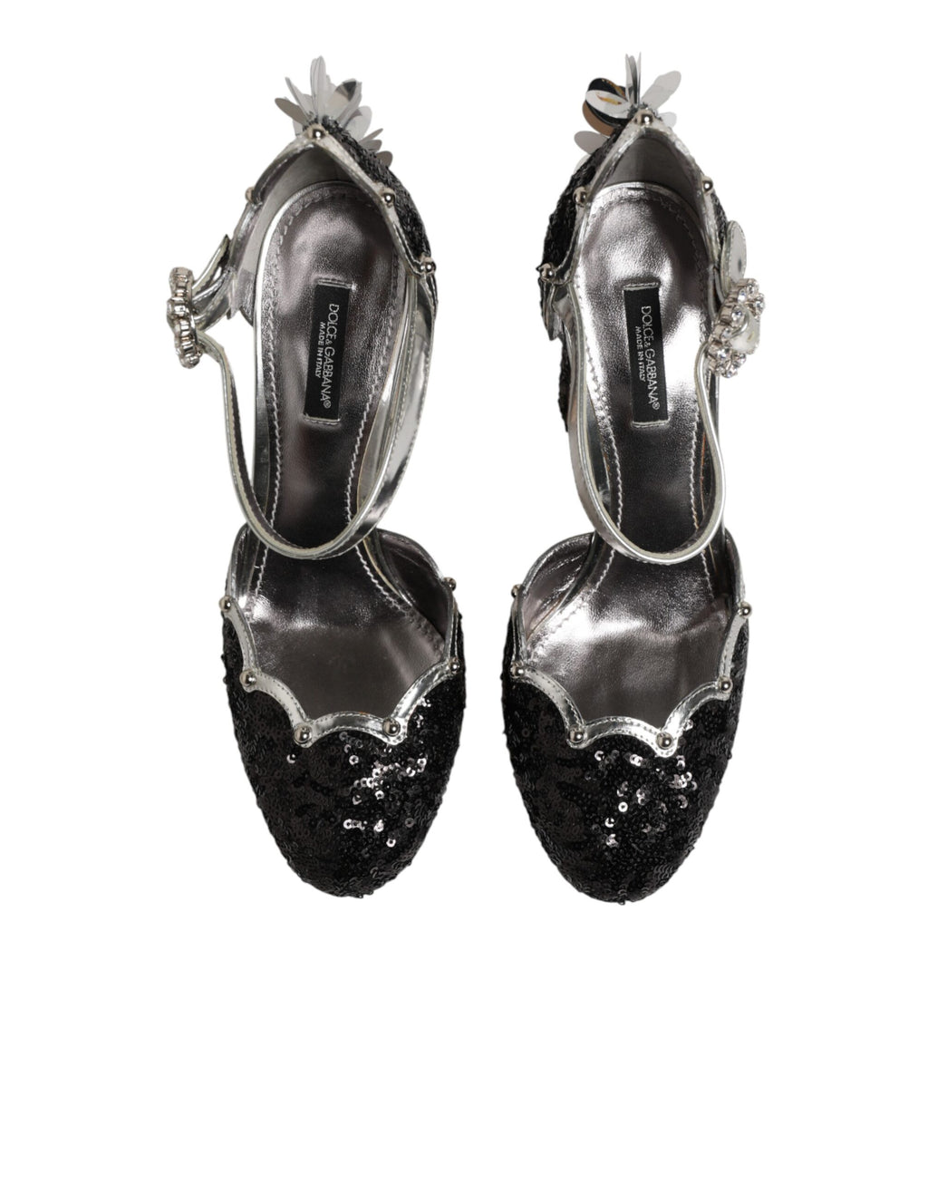 Dolce & Gabbana Black Sequined Ankle Strap Sandals Shoes