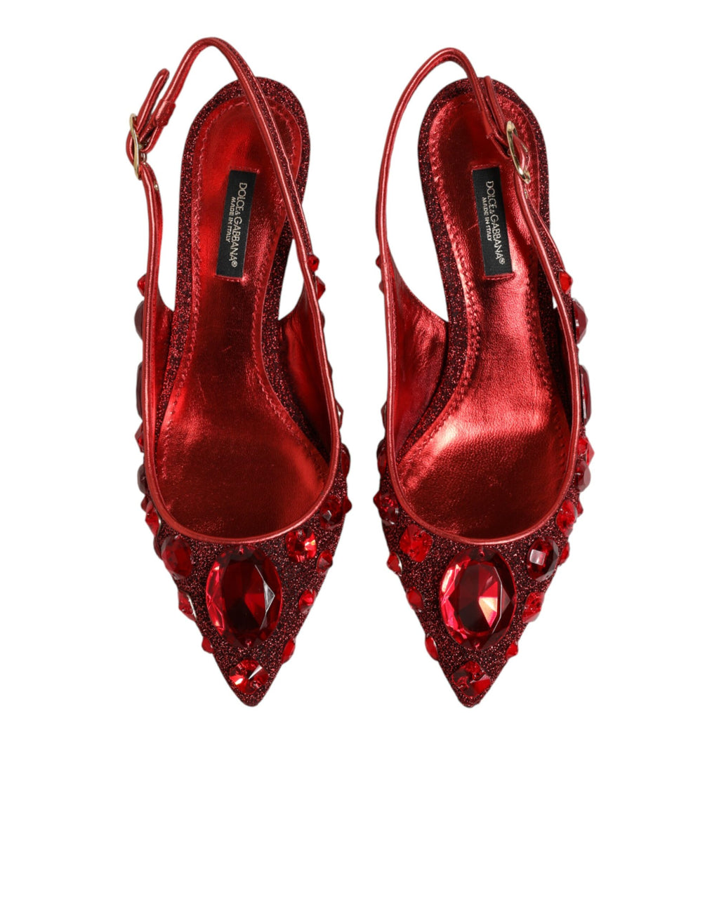 Dolce & Gabbana Red Crystal Embellished Slingbacks Shoes
