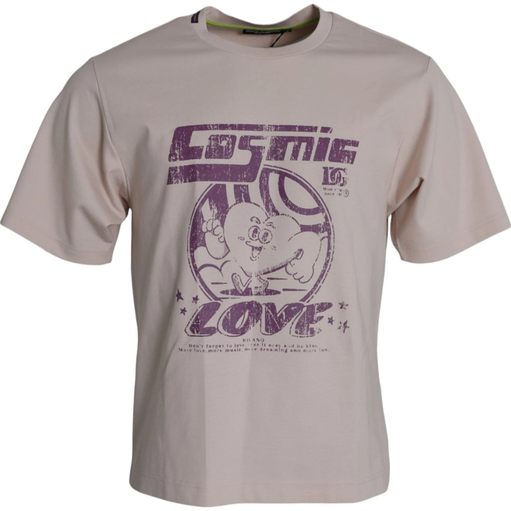 Dolce & Gabbana Beige Cosmic Love Cotton Crew Neck T-shirt