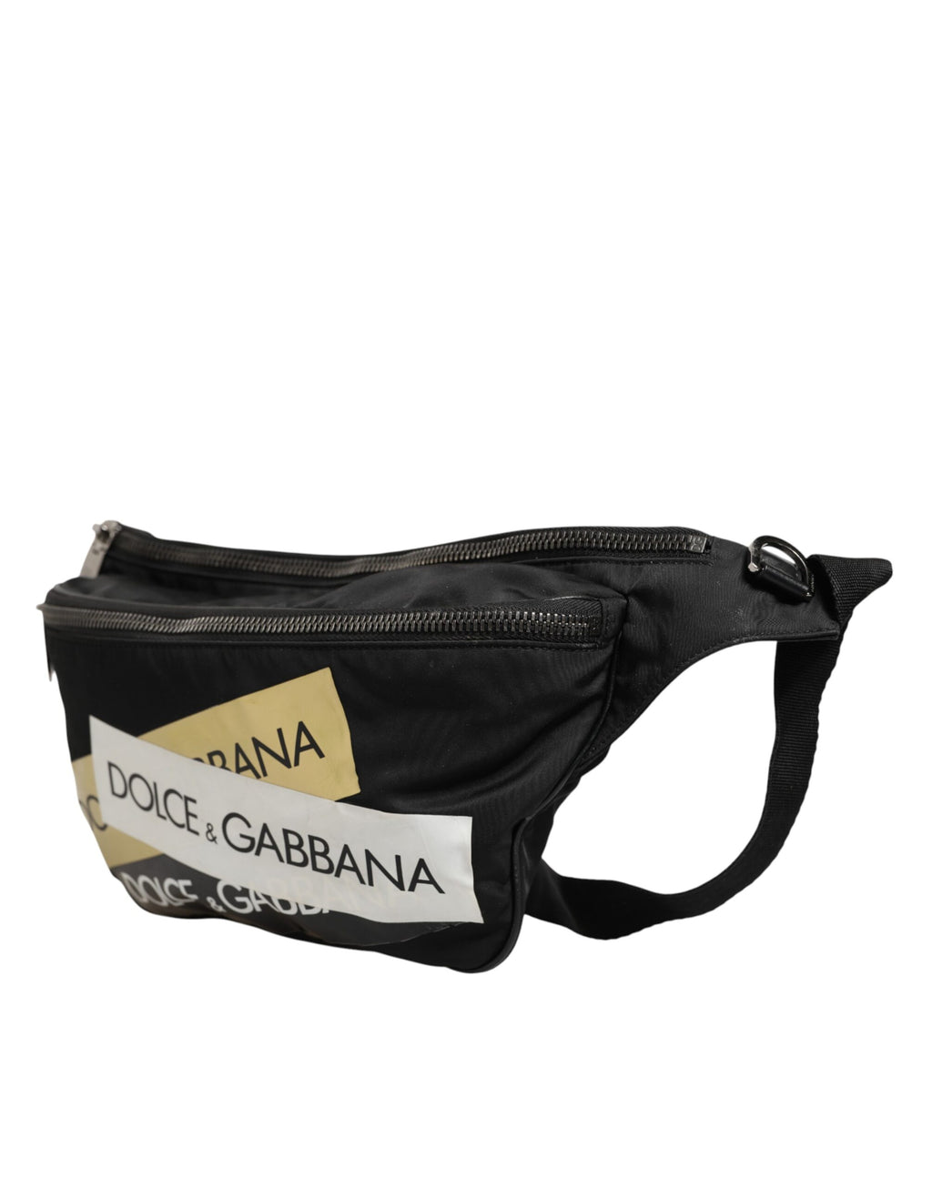 Dolce & Gabbana Black Logo Tape Print Waist Fanny Pack Men's Borse Bag