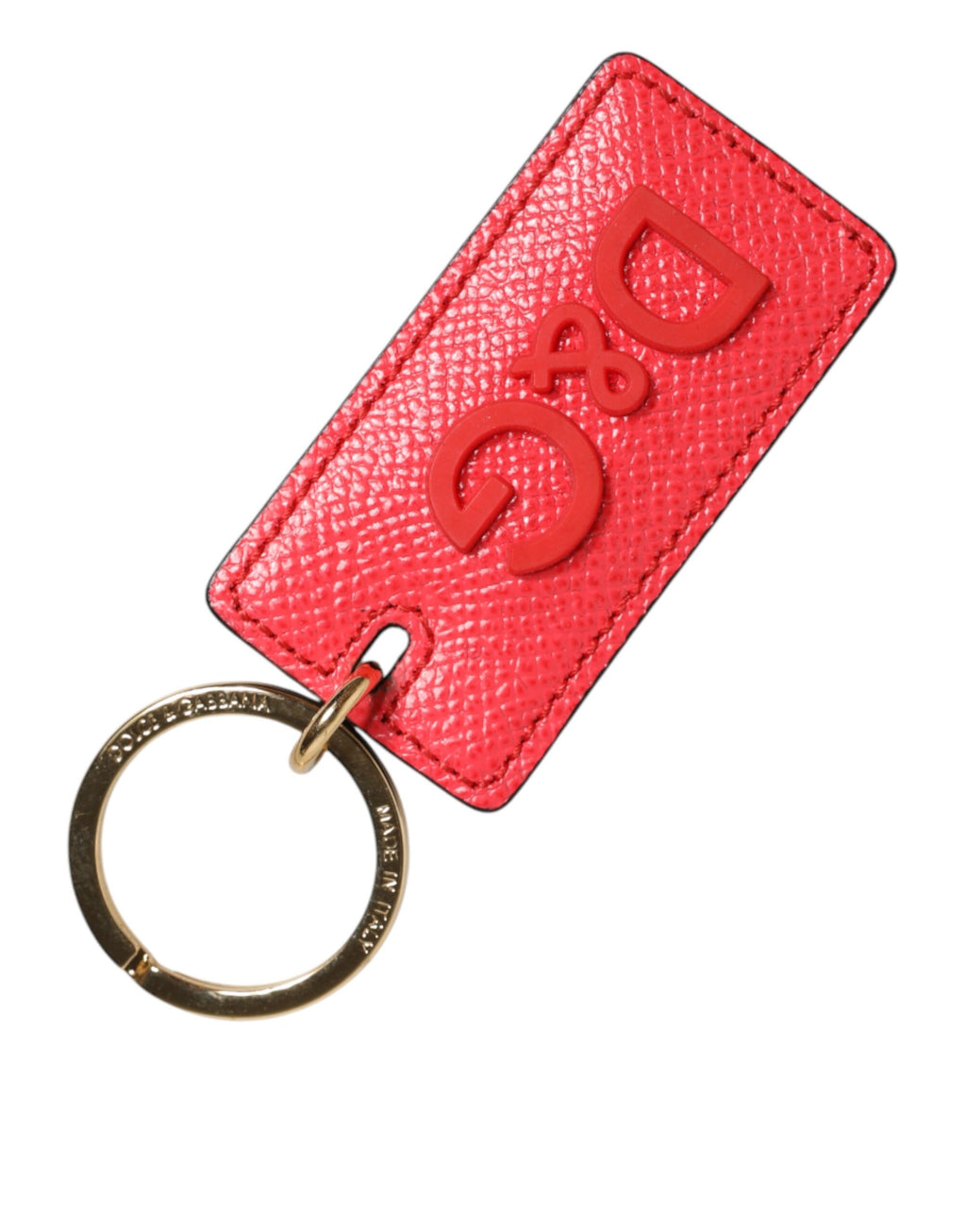 Dolce & Gabbana Red Calf Leather Logo Metal Ring Men Keychain Keyring