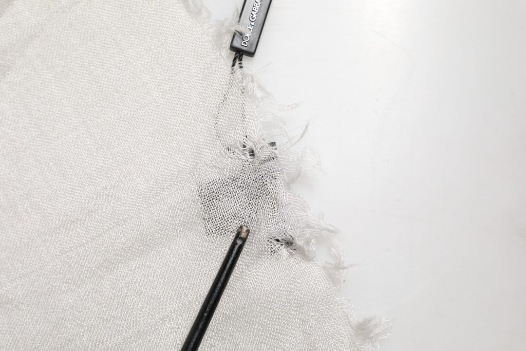 Dolce & Gabbana Gray Cashmere Knit Fringes Neck Foulard 67cm x200cm Foulard Scarf