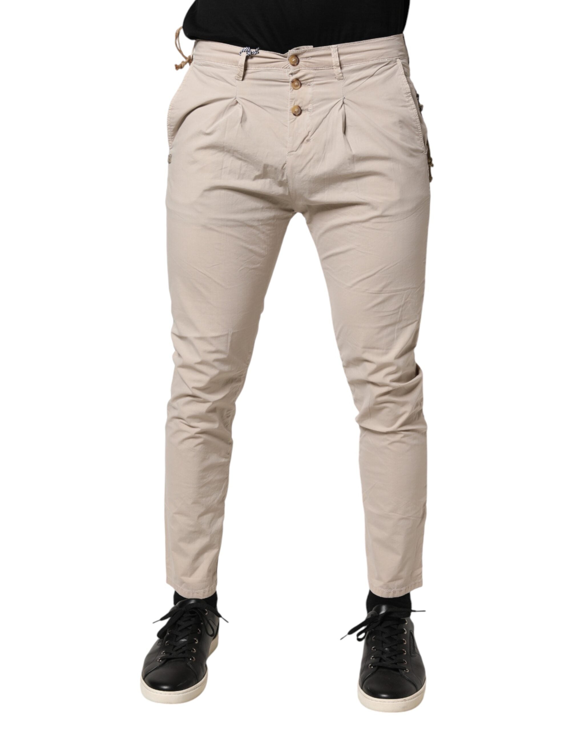 Daniele Alessandrini Beige Cotton Stretch Slim Fit Denim Jeans