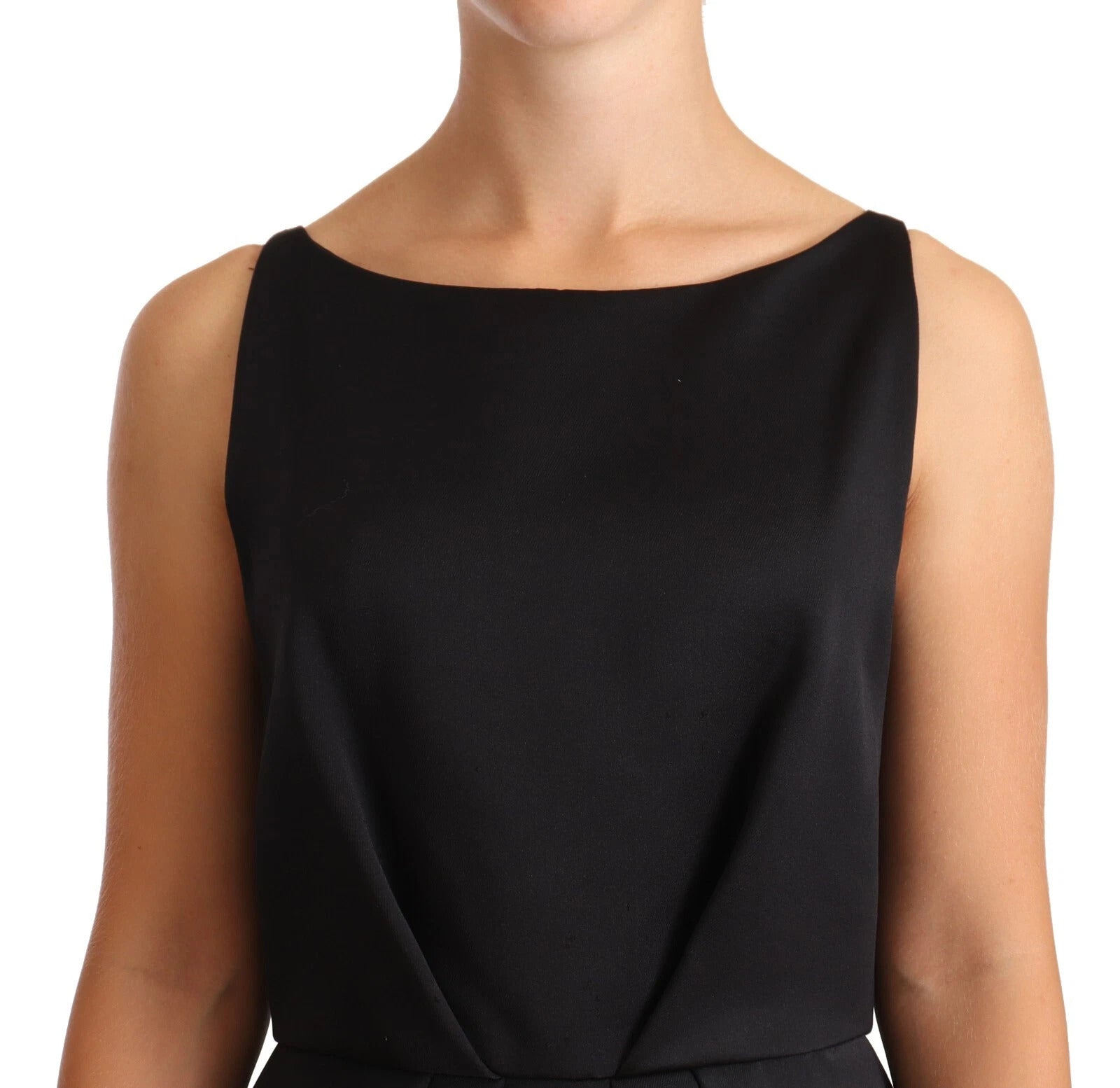 Cédric Charlier Black Sleeveless Pleated Aline Knee Length Dress