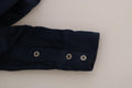 Camisa Blusa Top de Pana de Algodón Azul Manga Larga Acht