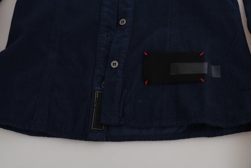 Camisa Blusa Top de Pana de Algodón Azul Manga Larga Acht