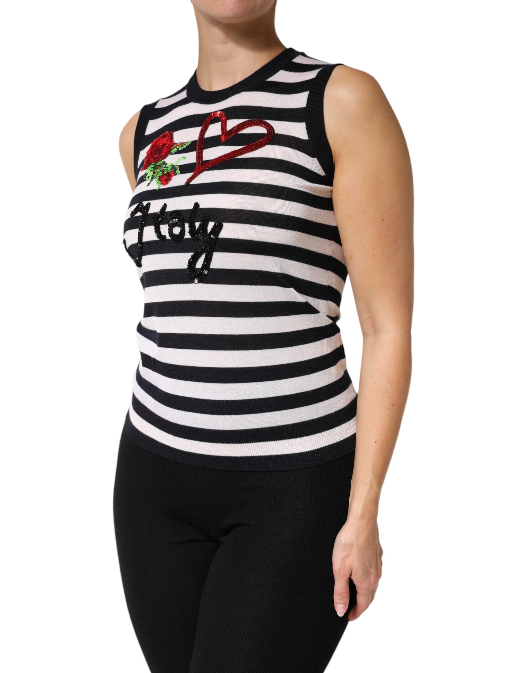 Dolce & Gabbana Black White Cashmere Silk Sleeveless Top