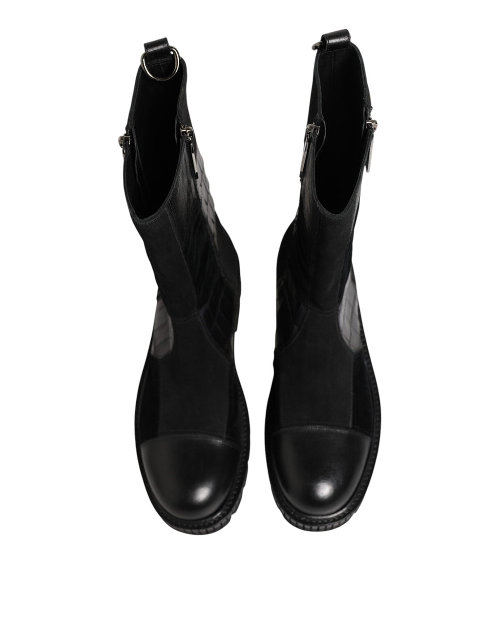 Dolce & Gabbana Black Patchwork Leather Mid Calf Boot  Shoes
