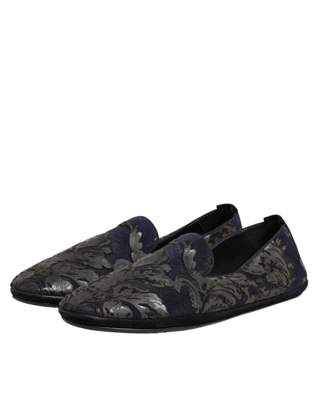 Dolce & Gabbana Black Jacquard Leather Slip On Loafers Shoes