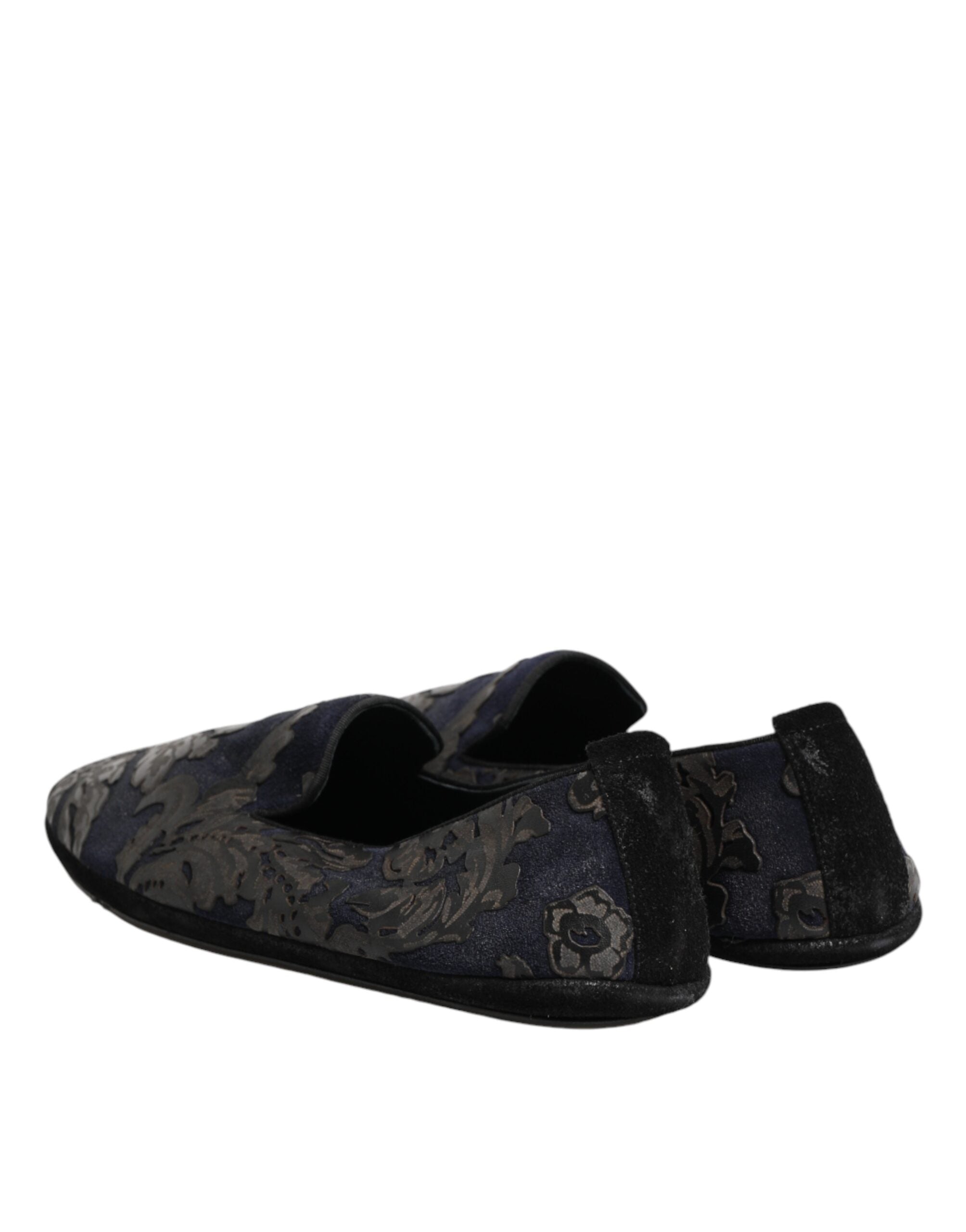 Dolce & Gabbana Black Jacquard Leather Slip On Loafers Shoes