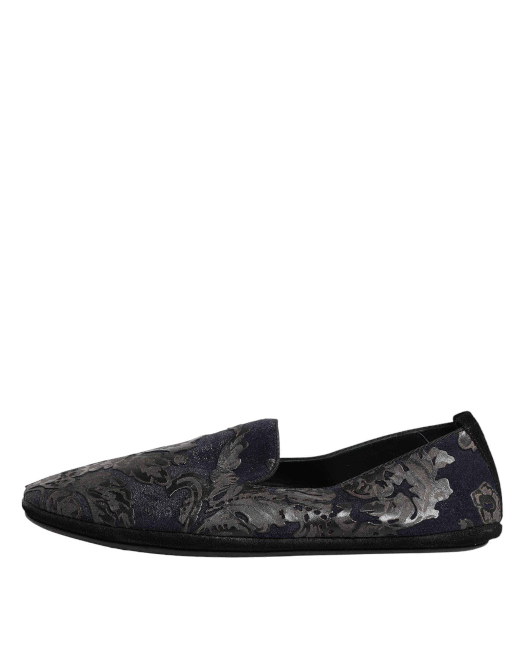 Dolce & Gabbana Black Jacquard Leather Slip On Loafers Shoes
