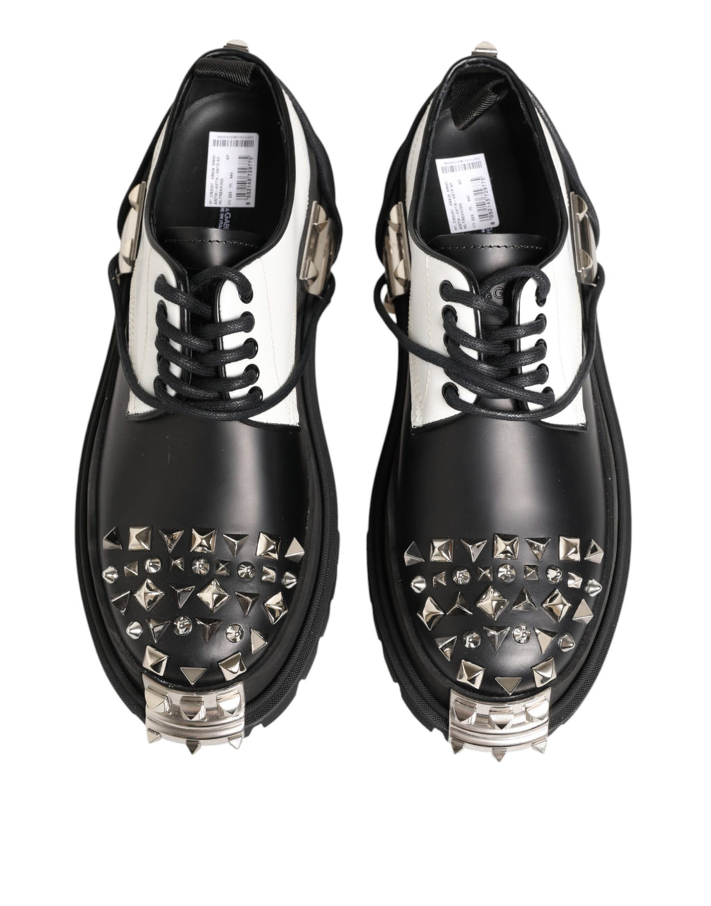Dolce & Gabbana Black White Studded Men Formal Derby Shoes