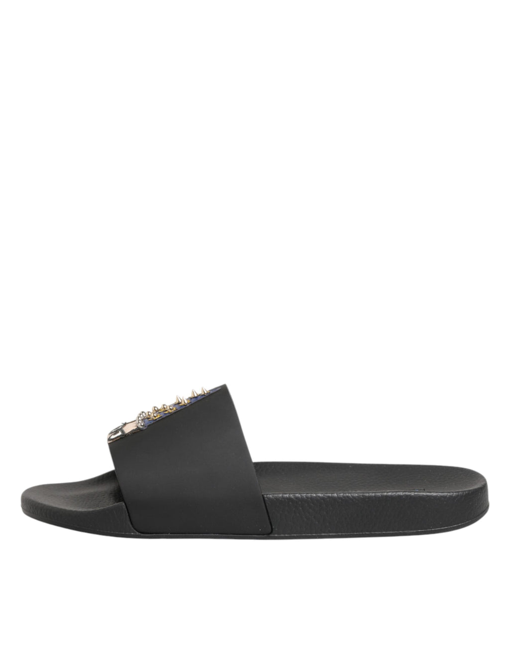 Dolce & Gabbana Black Leather Slides Sandals Beachwear Shoes