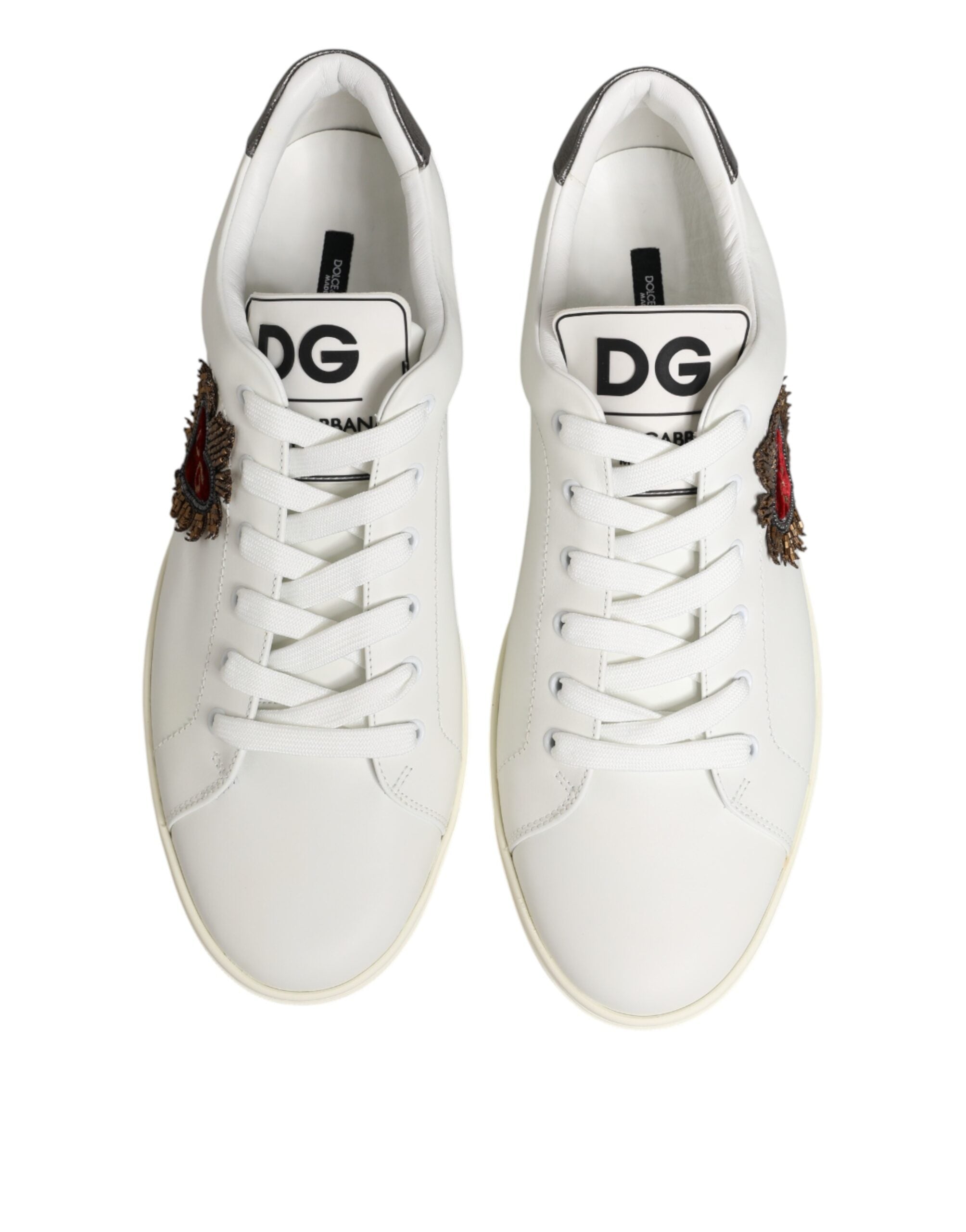 Dolce & Gabbana White Leather Heart Embellished Sneakers Shoes