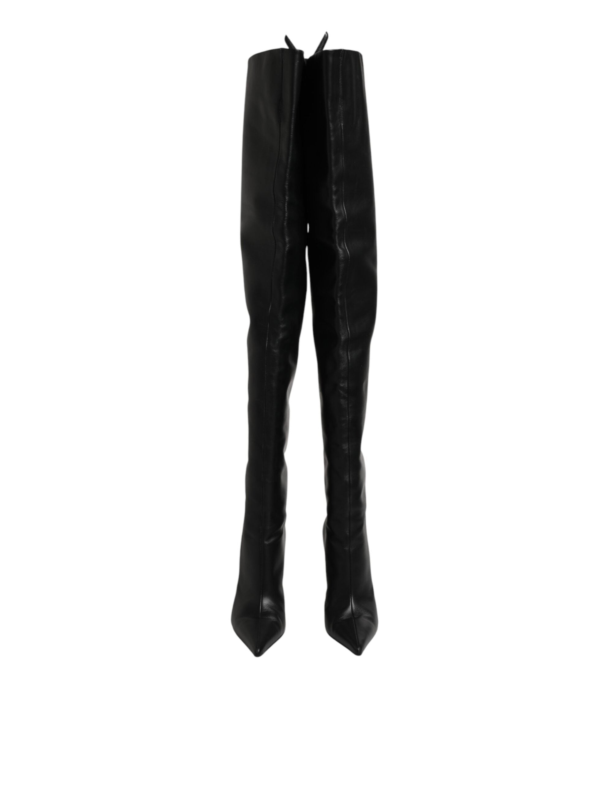 Dolce & Gabbana Black Leather Stiletto Knee High Boots Shoes