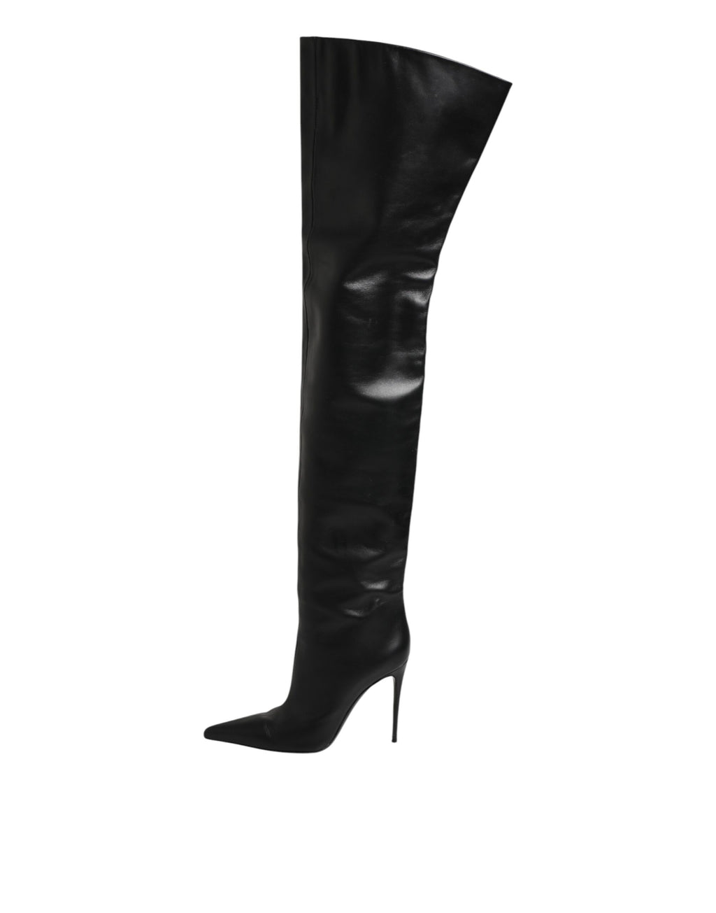 Dolce & Gabbana Black Leather Stiletto Knee High Boots Shoes