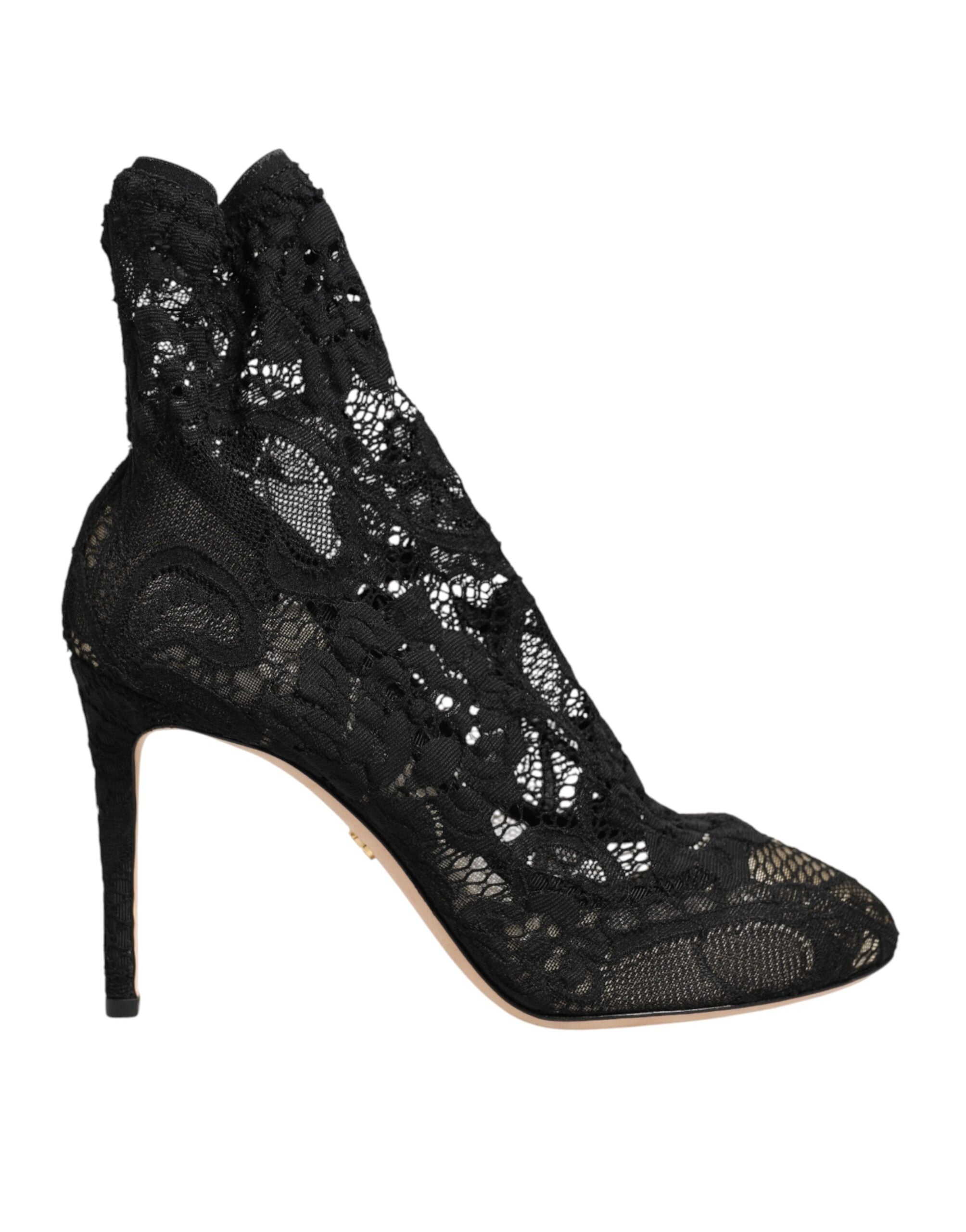 Dolce & Gabbana Black Stretch Socks Taormina Lace Boot Shoes