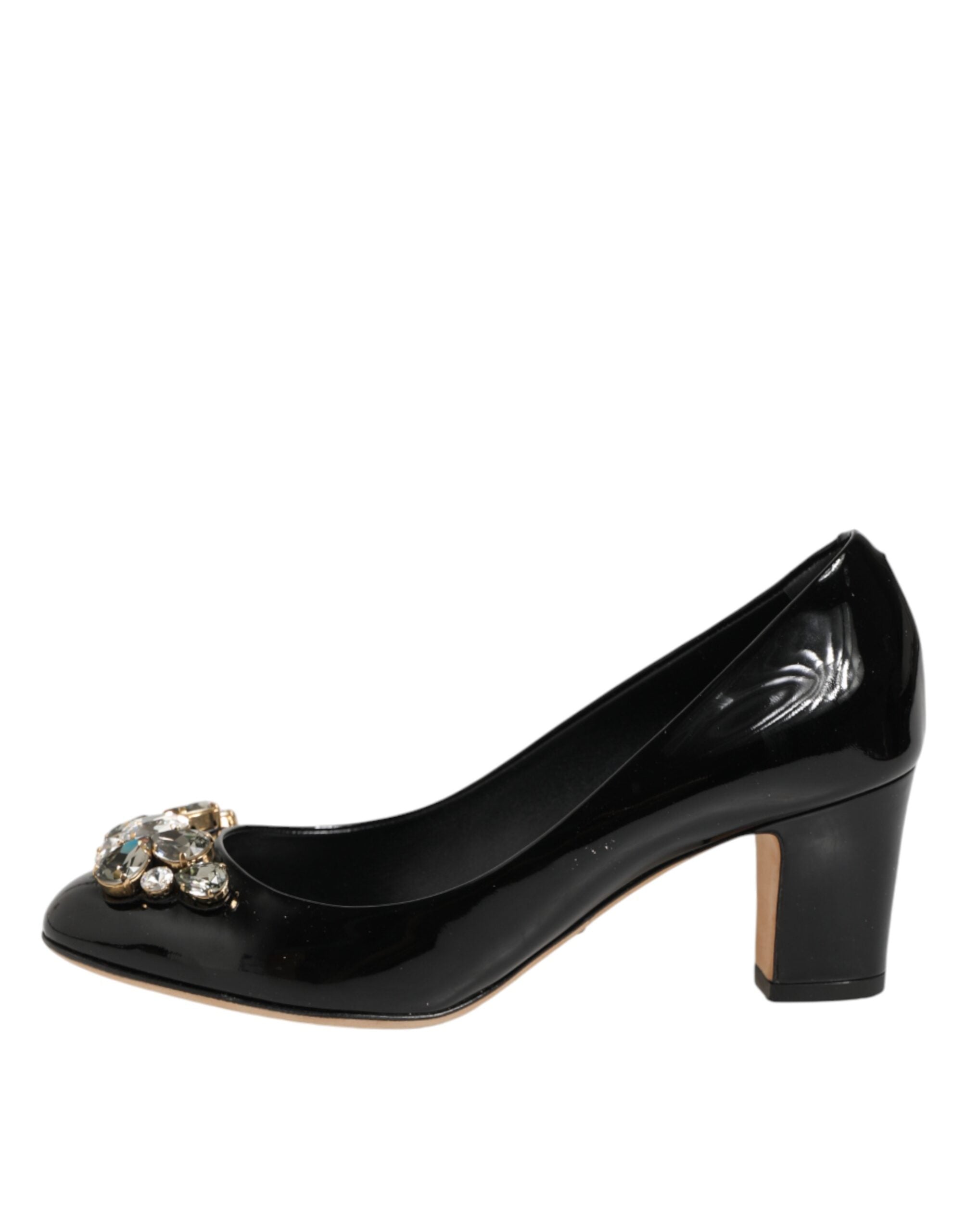 Dolce & Gabbana Black Leather Crystals Heels Pumps Shoes