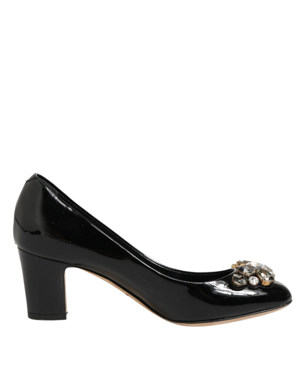 Dolce & Gabbana Black Leather Crystals Heels Pumps Shoes