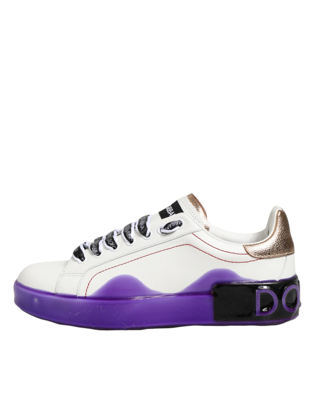 Dolce & Gabbana White Purple Leather Low Top Sneaker Shoes