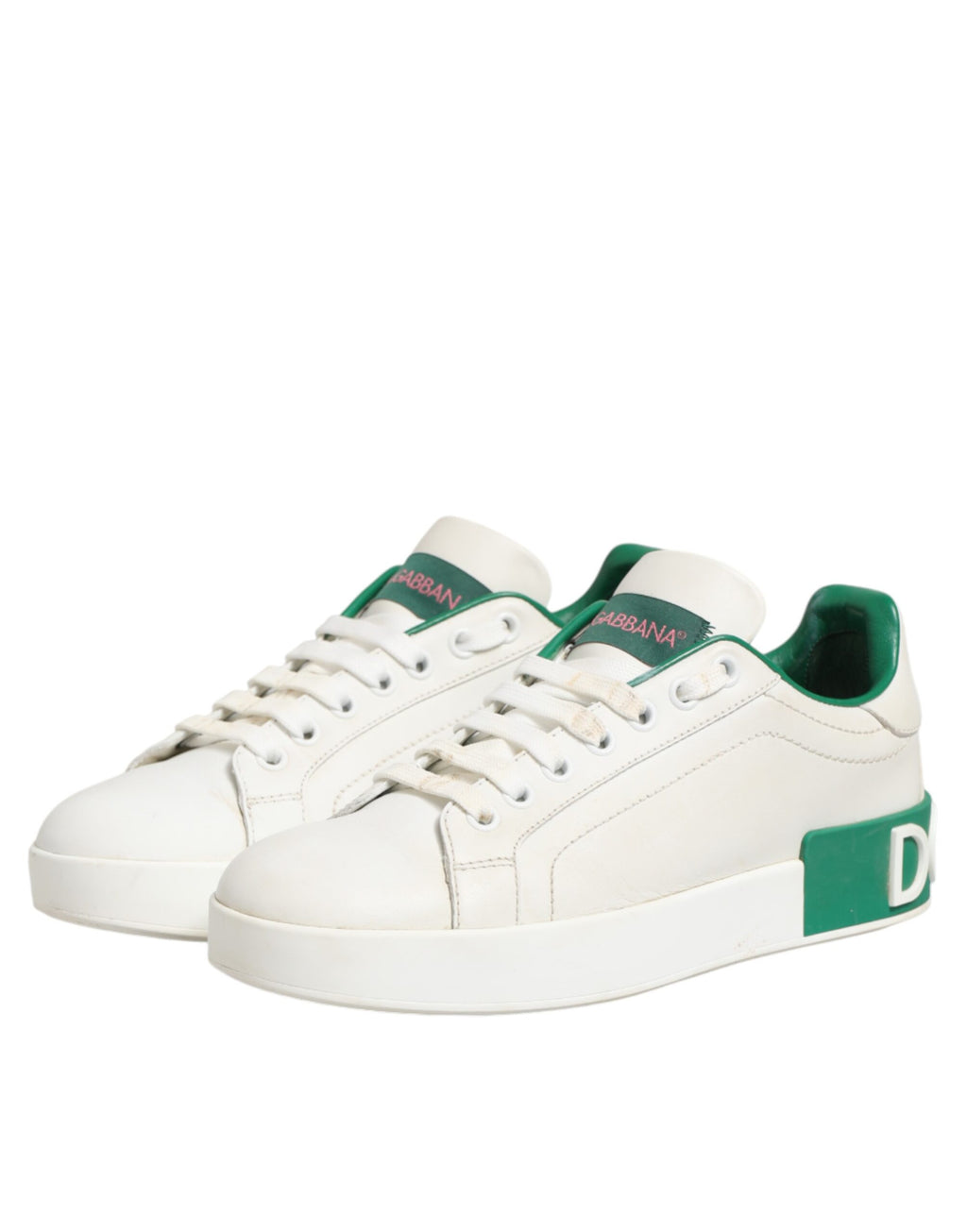 Dolce & Gabbana White Green Leather Low Top Sneakers Shoes