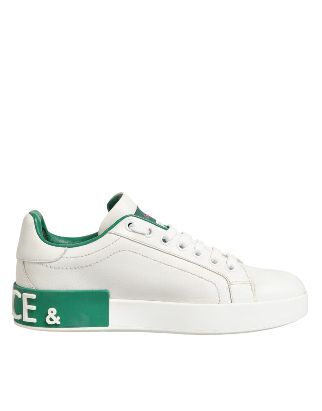 Dolce & Gabbana White Green Leather Low Top Sneakers Shoes