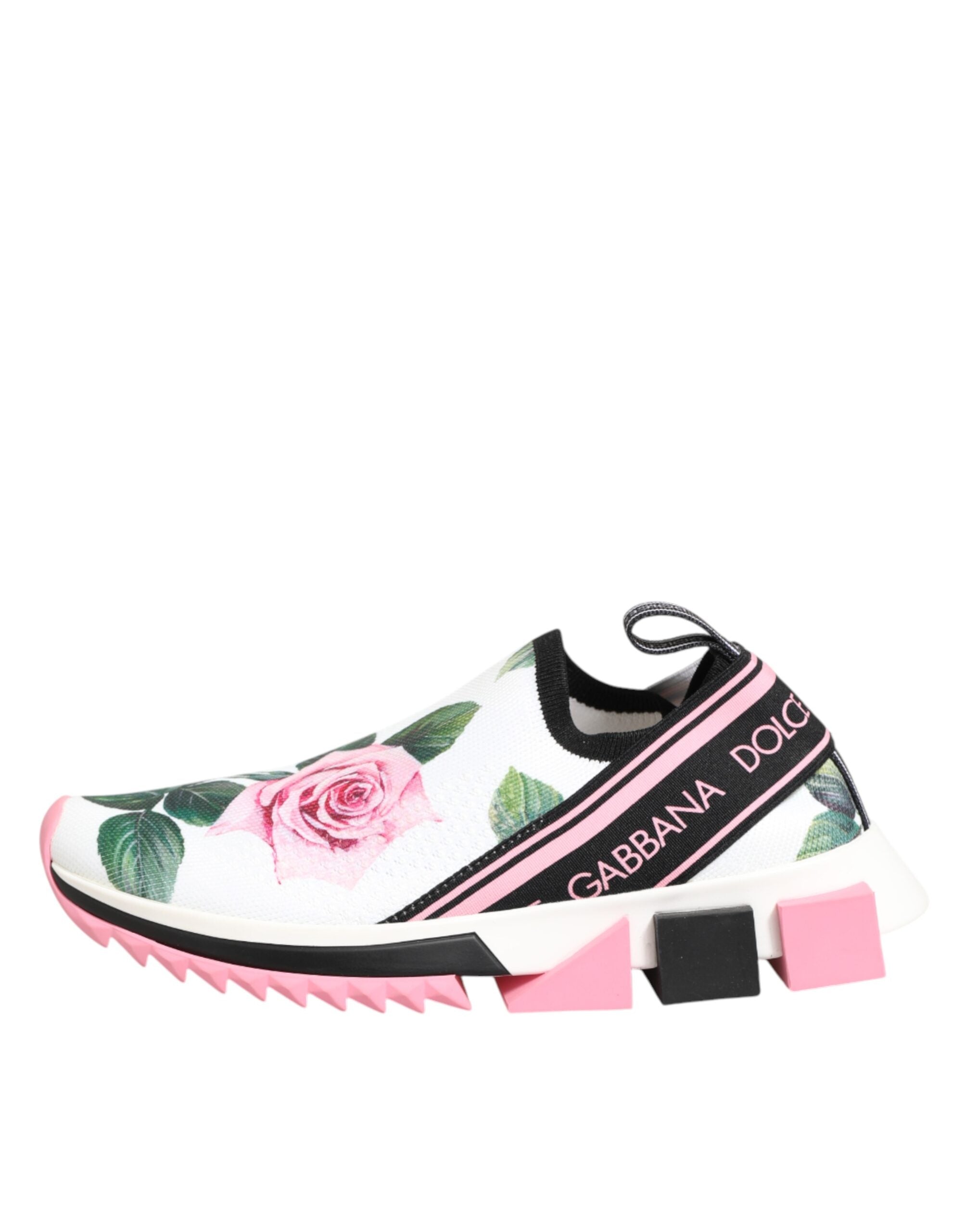 Dolce & Gabbana White Rose Print Sorrento Sneakers Shoes
