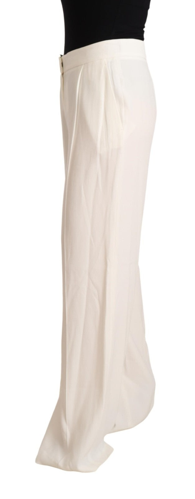 Tonello White High Waist Pleated Straight Formal Trouser Pants