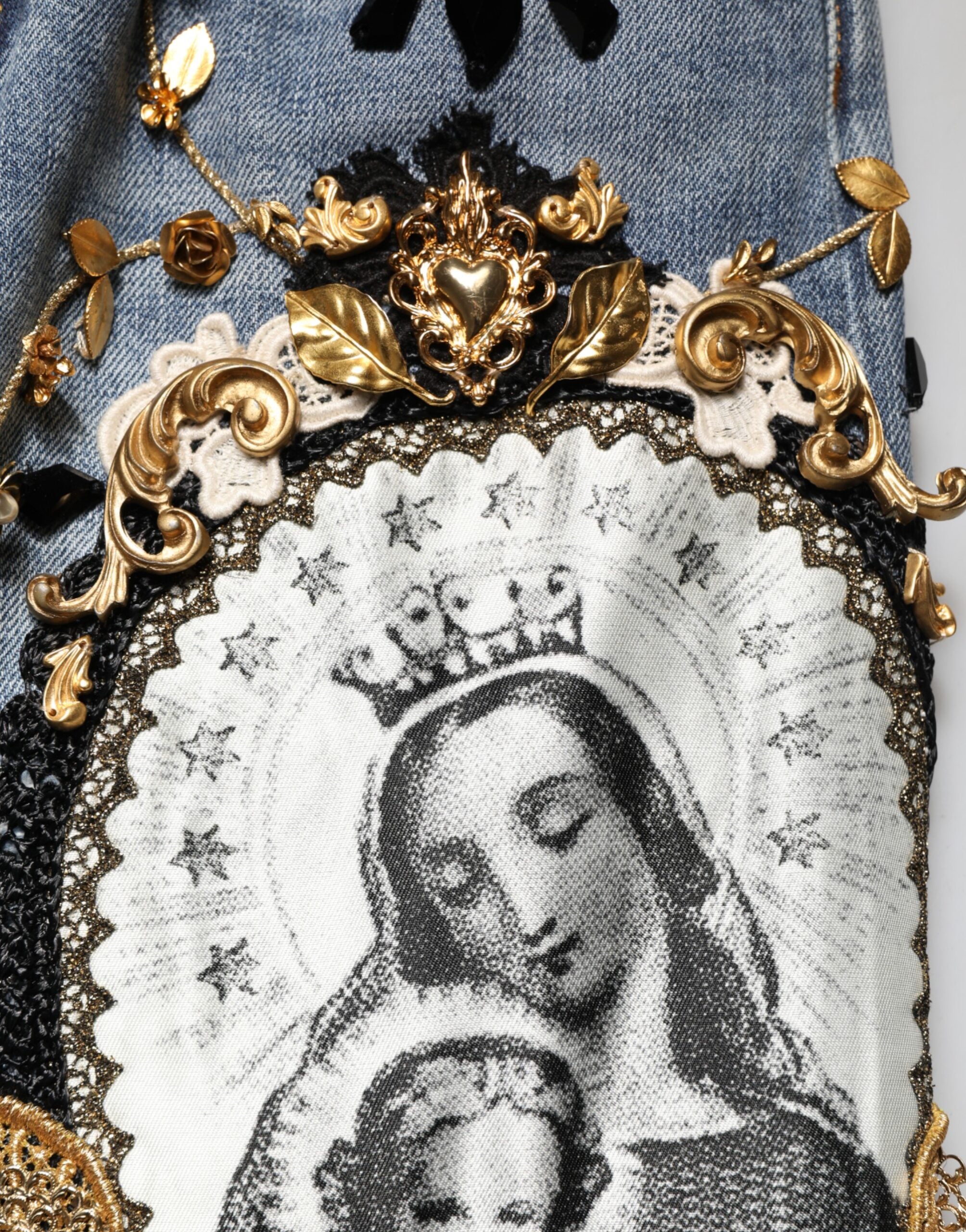 Dolce & Gabbana Blue Ripped Embellished Cotton Denim Jeans