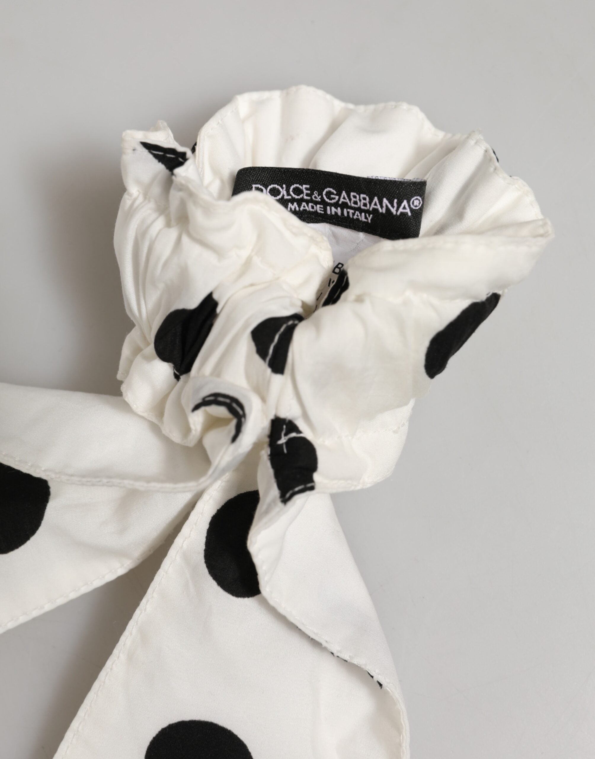 Dolce & Gabbana Coletero Algodón Blanco Lunares Pañuelo Accesorio para el Pelo