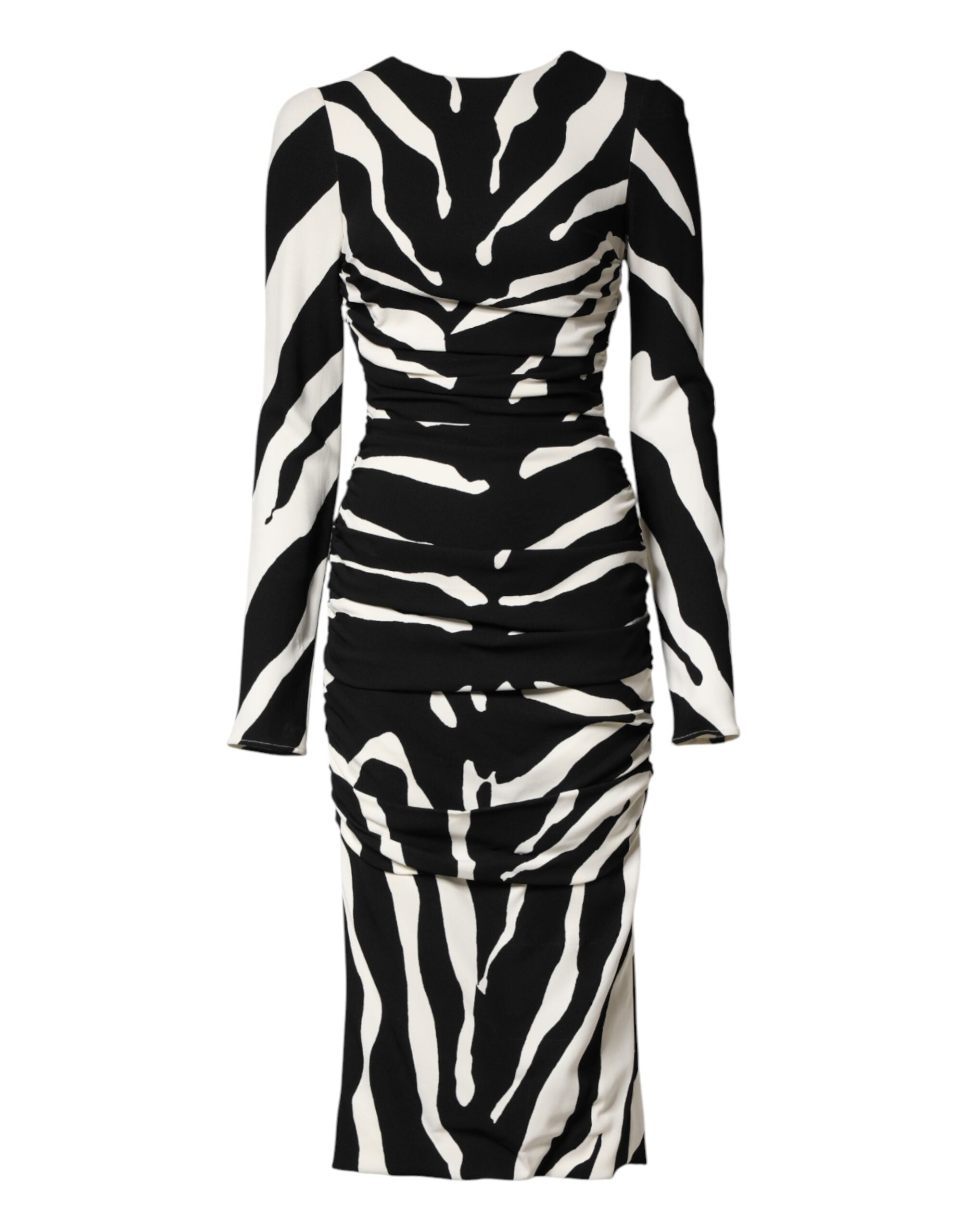 Vestido tubo midi de viscosa con estampado de cebra blanco y negro de Dolce & Gabbana