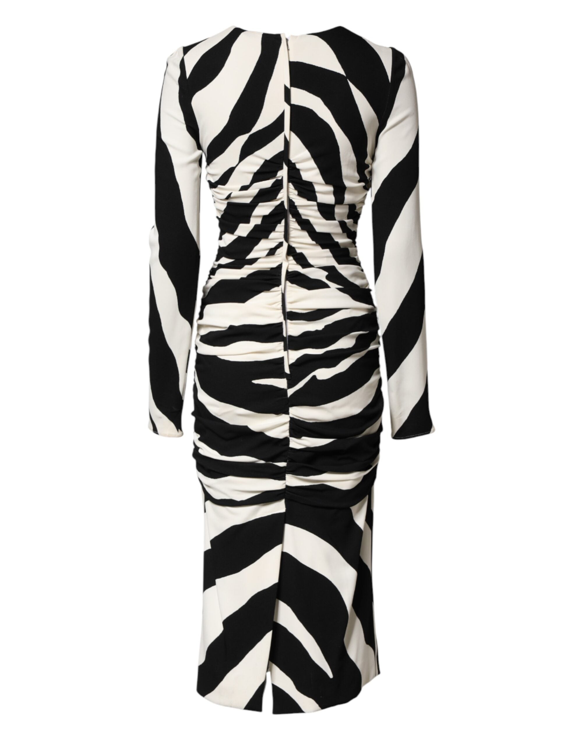 Vestido tubo midi de viscosa con estampado de cebra blanco y negro de Dolce & Gabbana