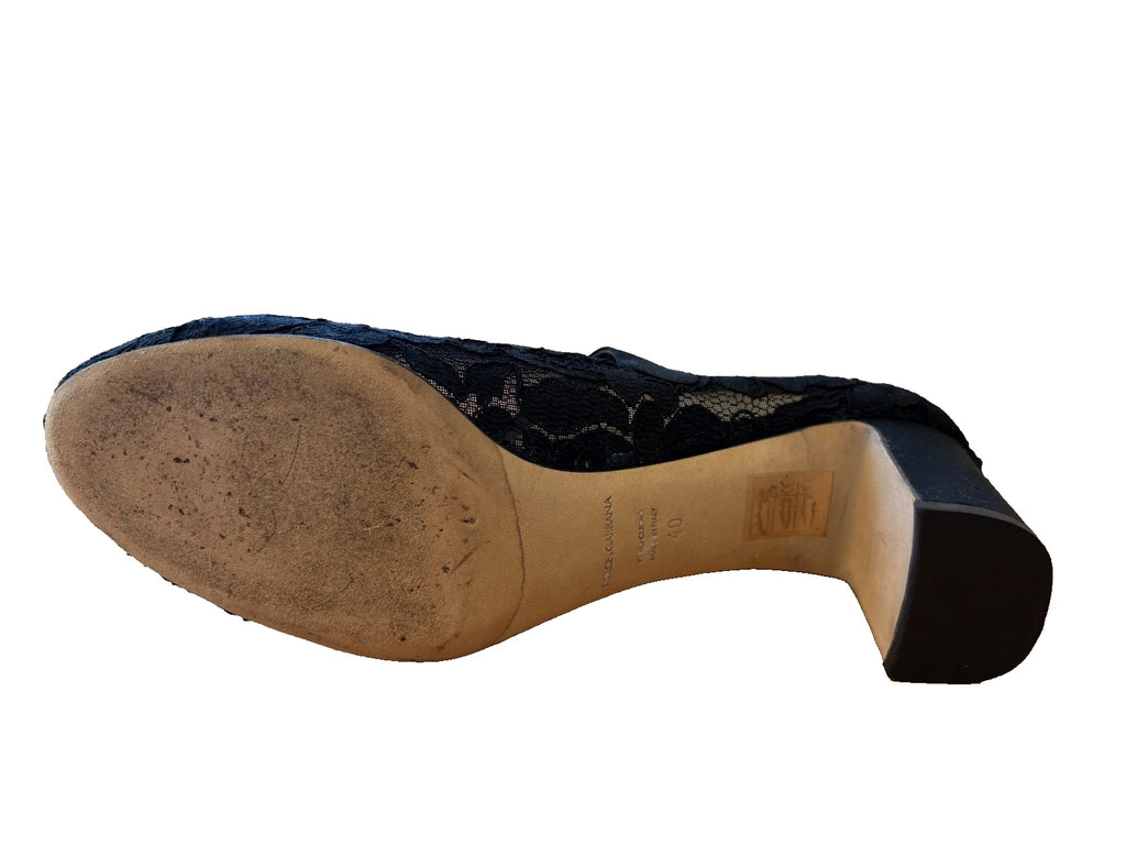 Dolce & Gabbana Black Mary Jane Taormina Lace Pumps Shoes