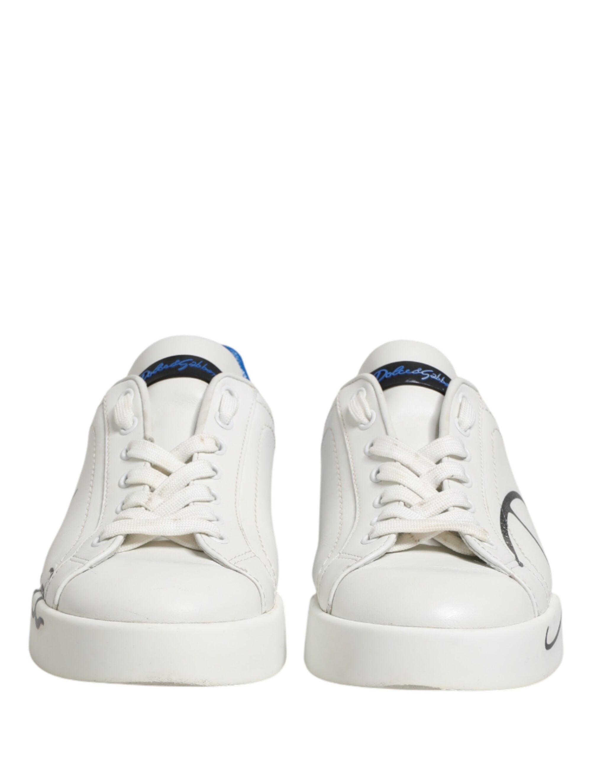 Dolce & Gabbana White Blue Portofino Low Top Sneakers Shoes