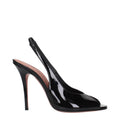 Amina Muaddi Black Leather Stiletto Heel Sandals