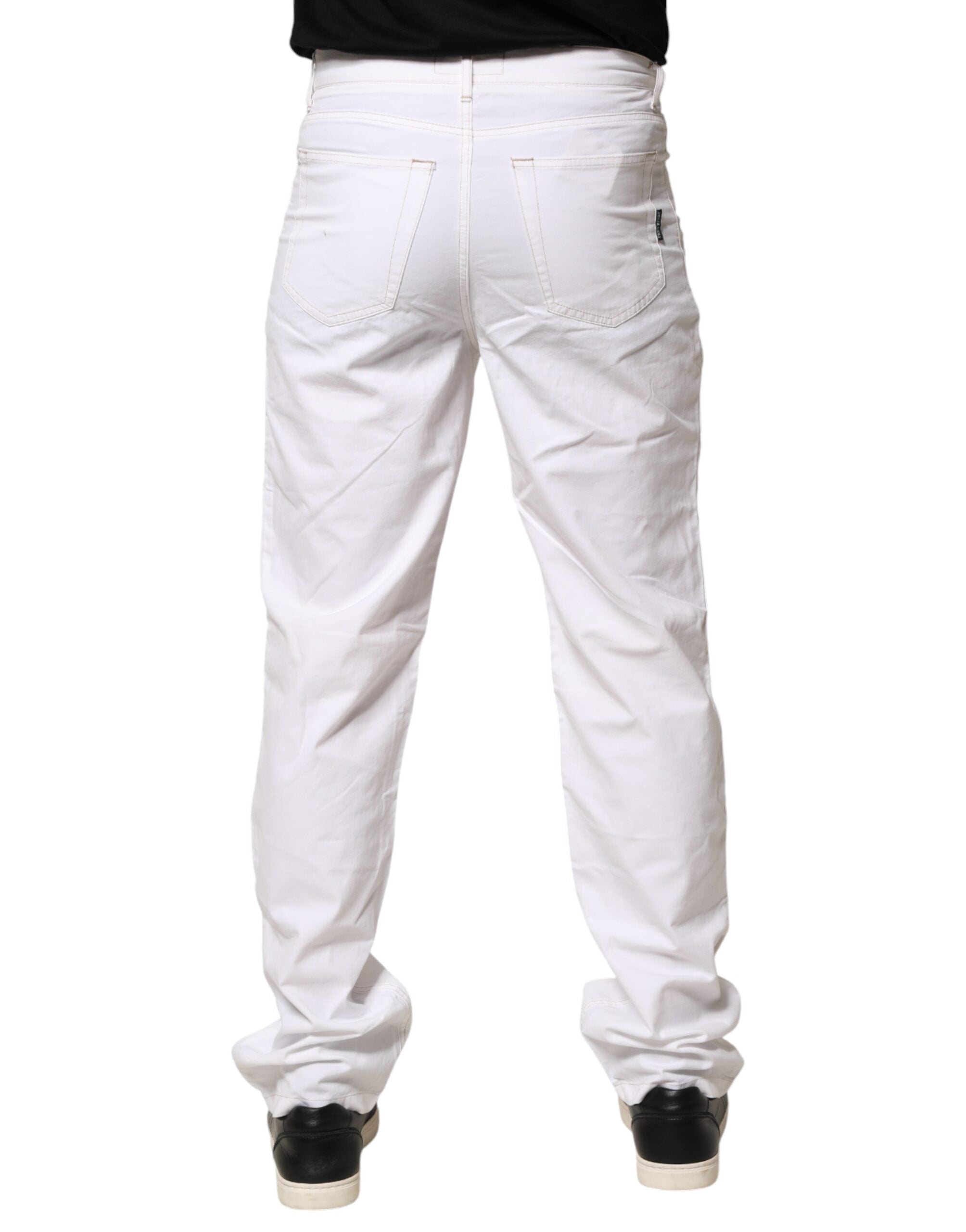 Fred Perry White Cotton Mid Waist Straight Men Denim Jeans