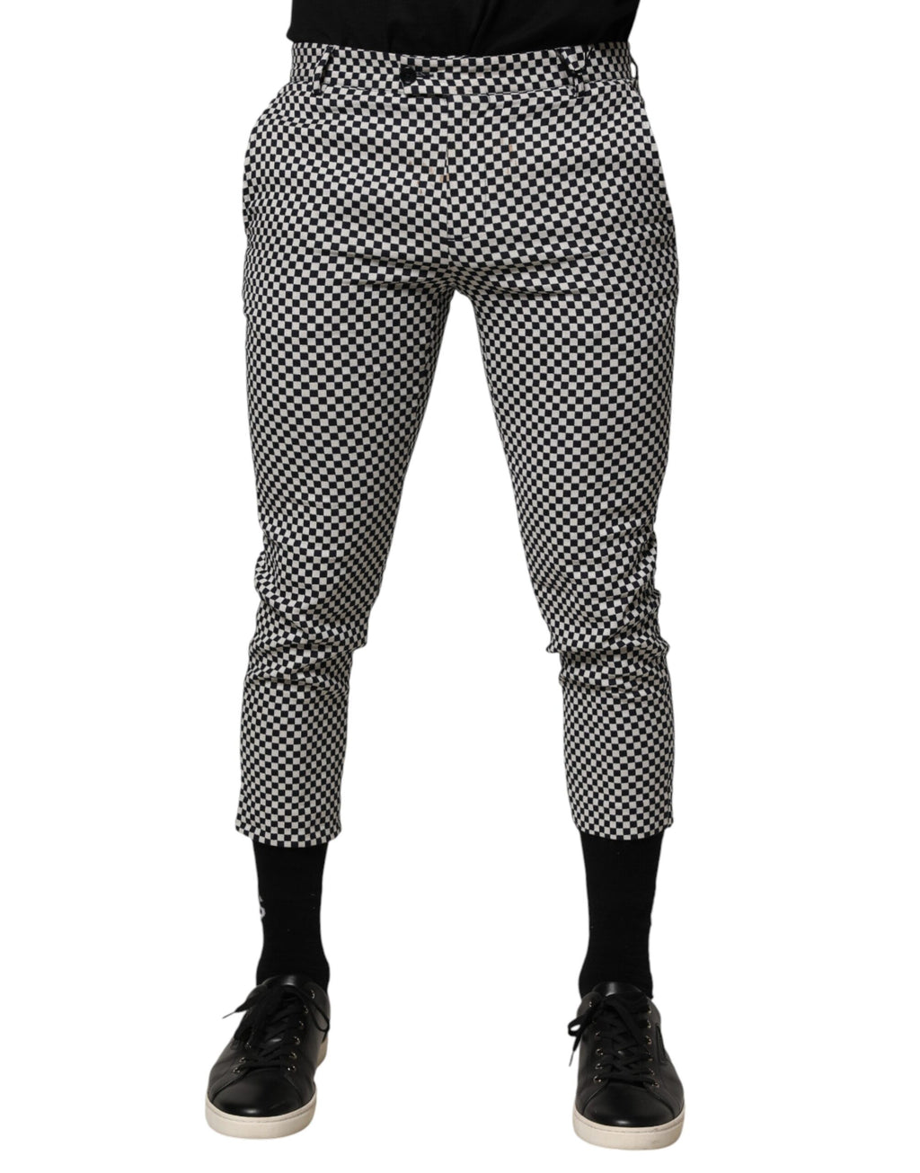 Daniele Alessandrini Black White Checkered Men Cropped Pants
