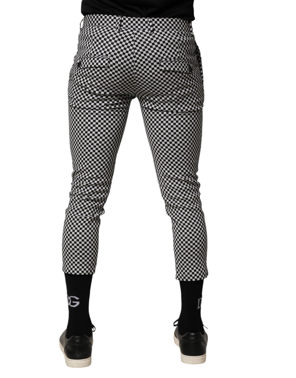 Daniele Alessandrini Black White Checkered Men Cropped Pants