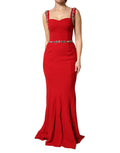 Vestido largo de sirena Dolce & Gabbana de cristales rojos