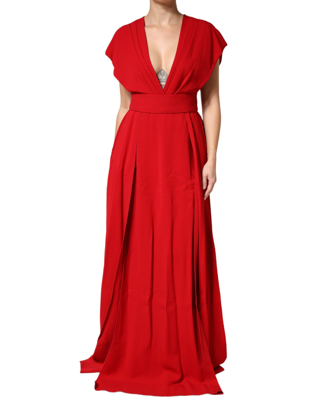 Dolce & Gabbana Red Viscose Plunging Neckline Long Maxi Dress