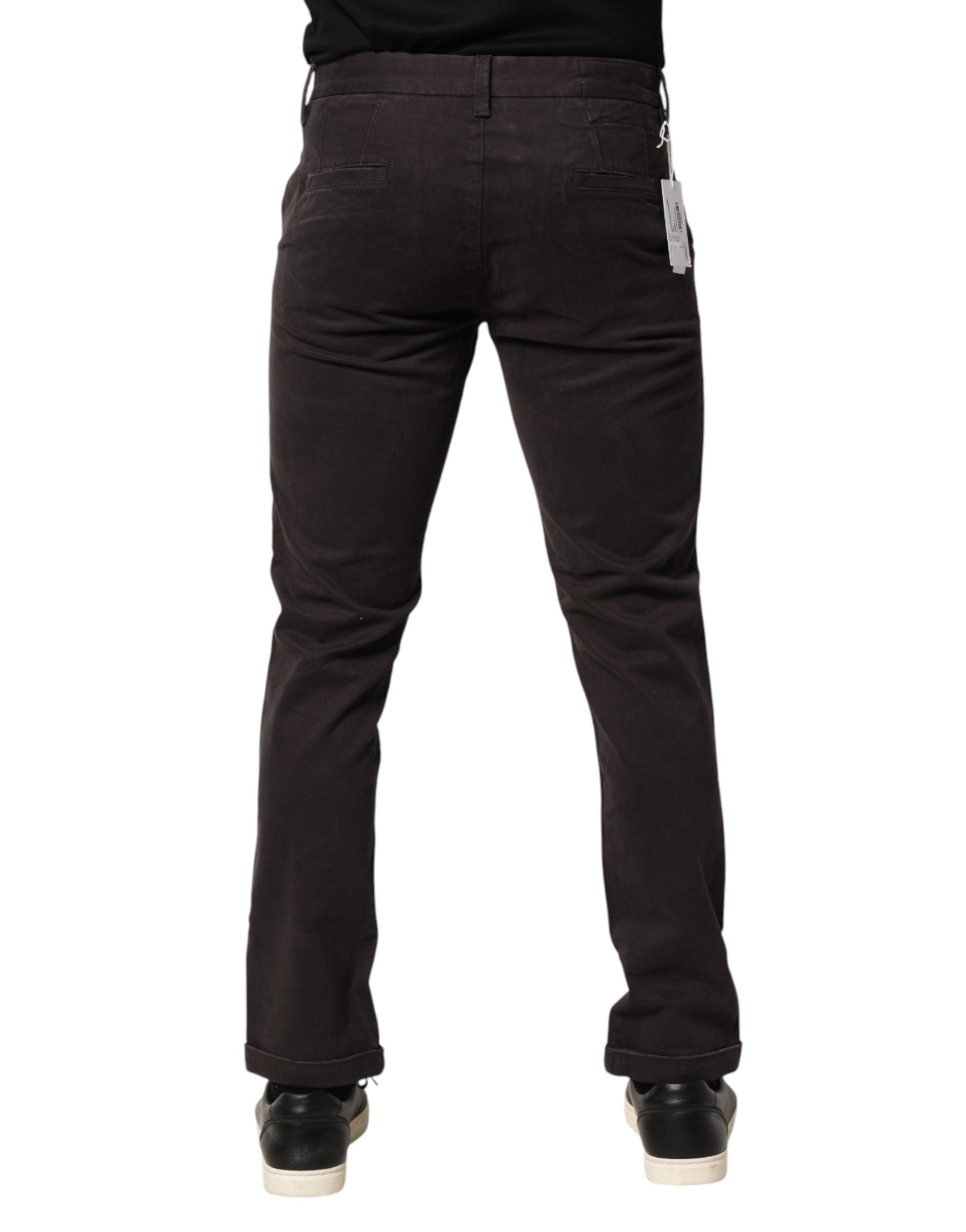 Sun68 Dark Brown Cotton Stretch Skinny Mid Waist Men Trouser Pants