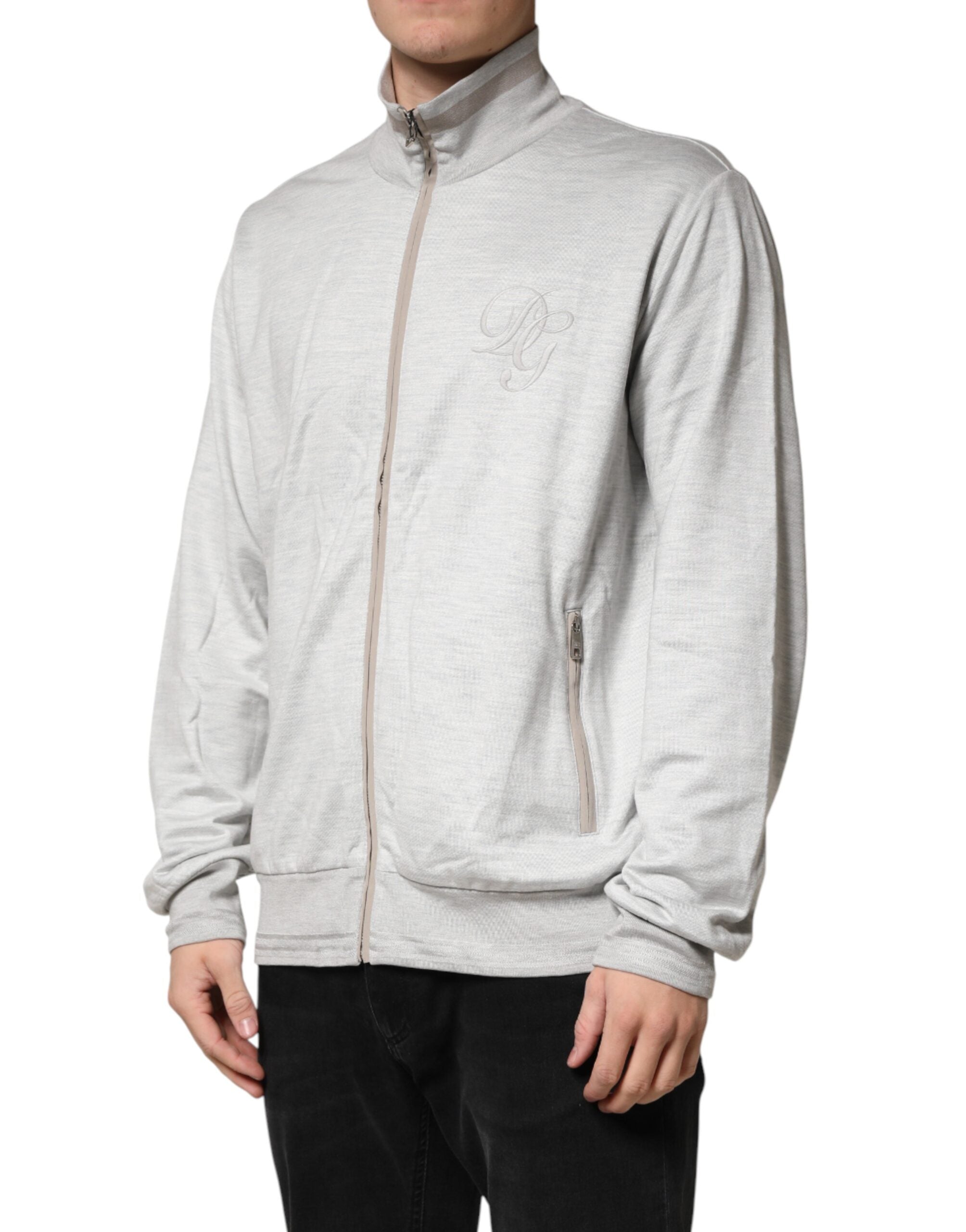 Cárdigan de algodón gris claro con cremallera Dolce & Gabbana