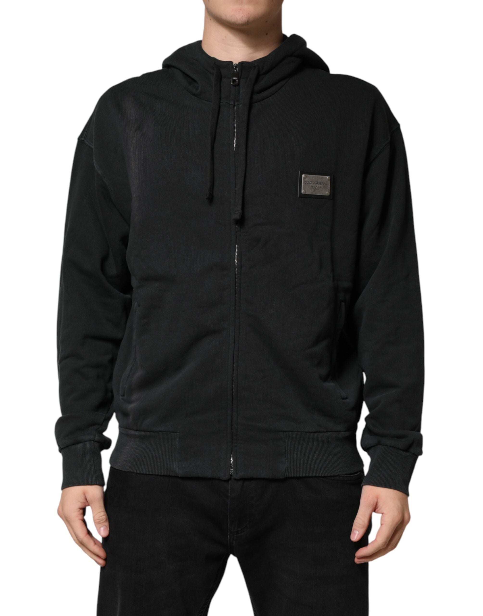 Sudadera con capucha y cremallera completa negra Dolce & Gabbana para hombre