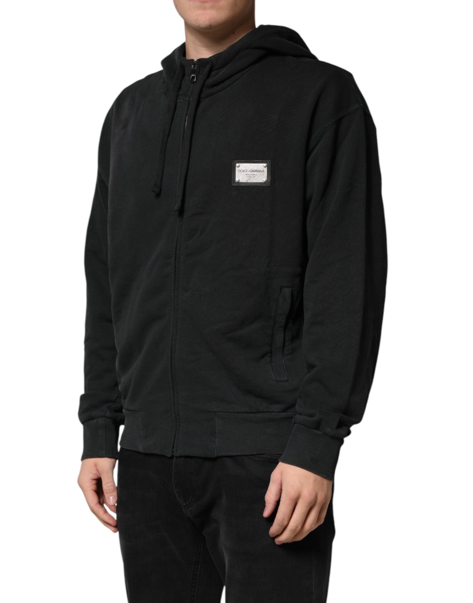 Sudadera con capucha y cremallera completa negra Dolce & Gabbana para hombre