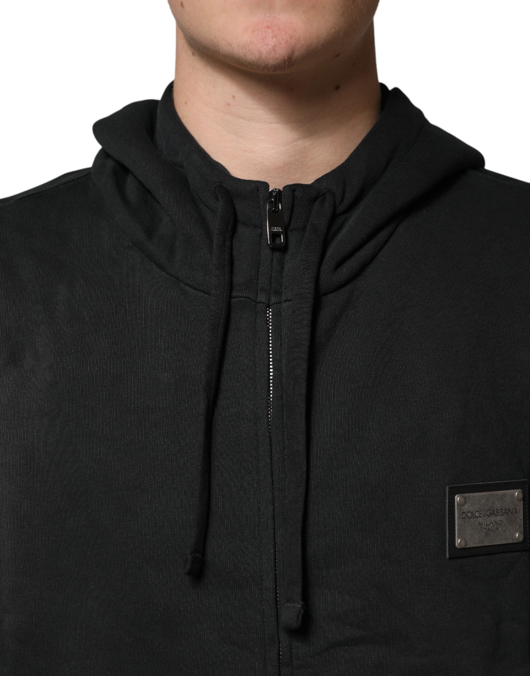 Sudadera con capucha y cremallera completa negra Dolce & Gabbana para hombre