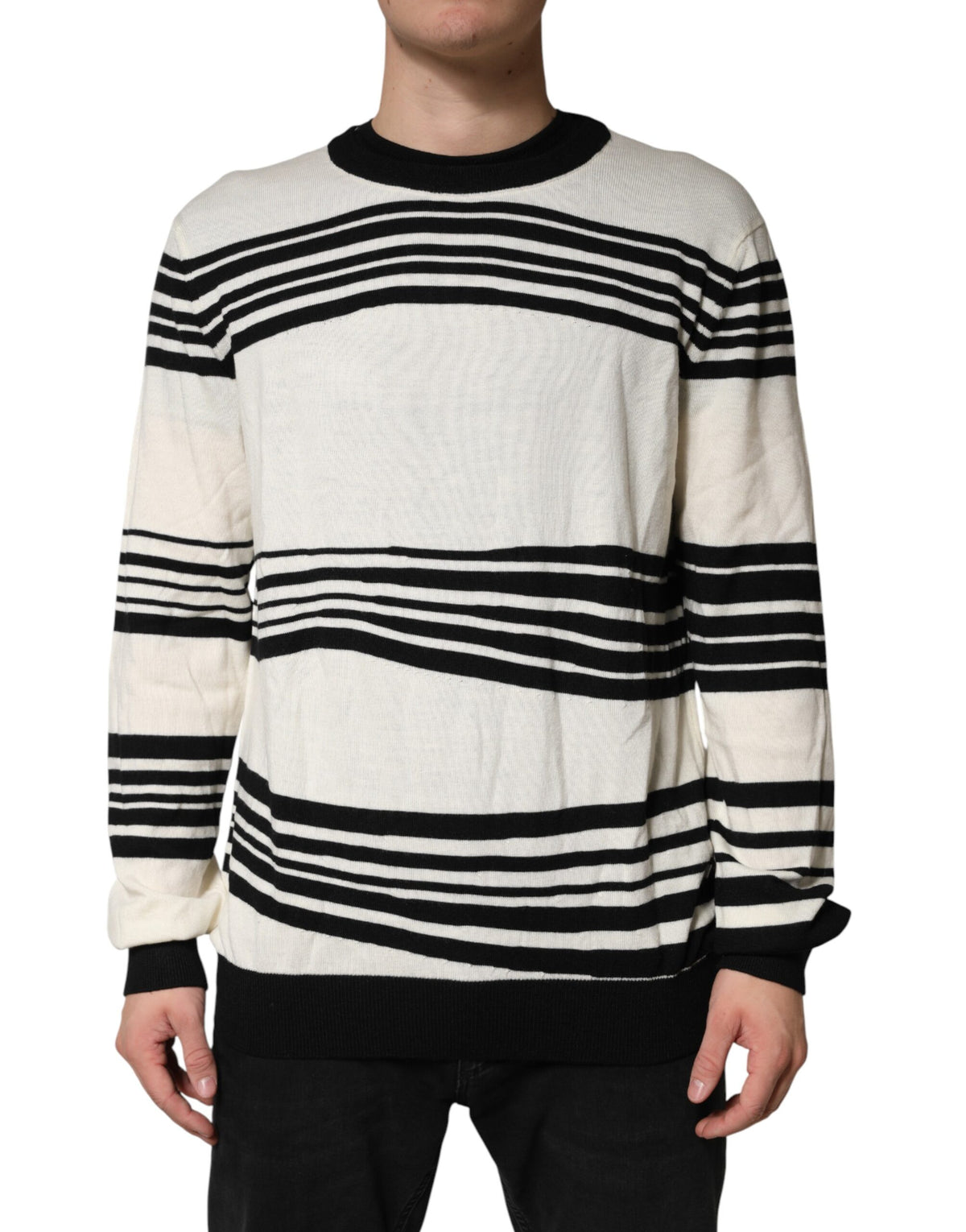 Dolce & Gabbana Black White Stripe CrewNeck Pullover Sweater