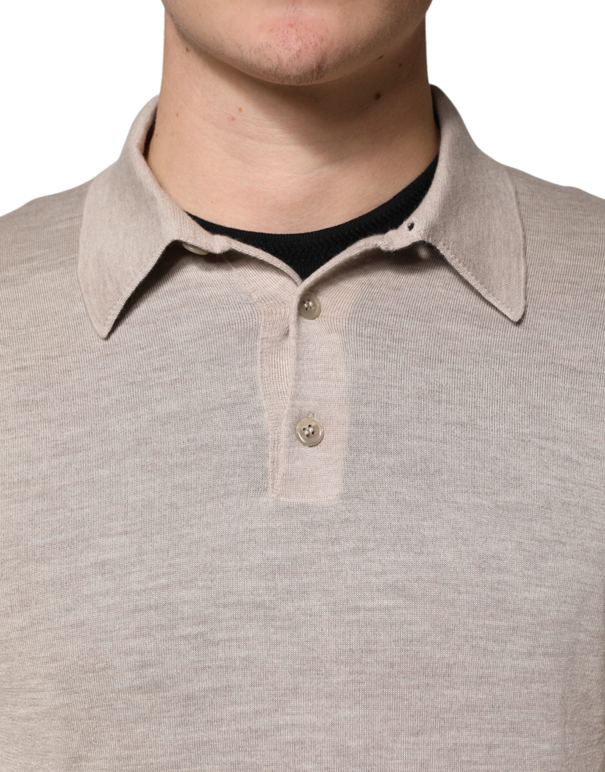 Dolce & Gabbana Beige Cashmere Collared PoloPullover  Sweater